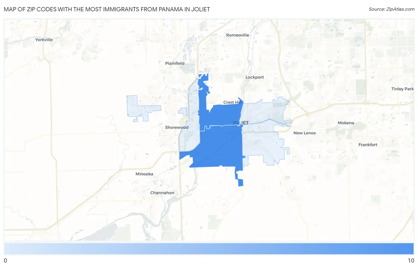 Zip Codes with the Most Immigrants from Panama in Joliet Map