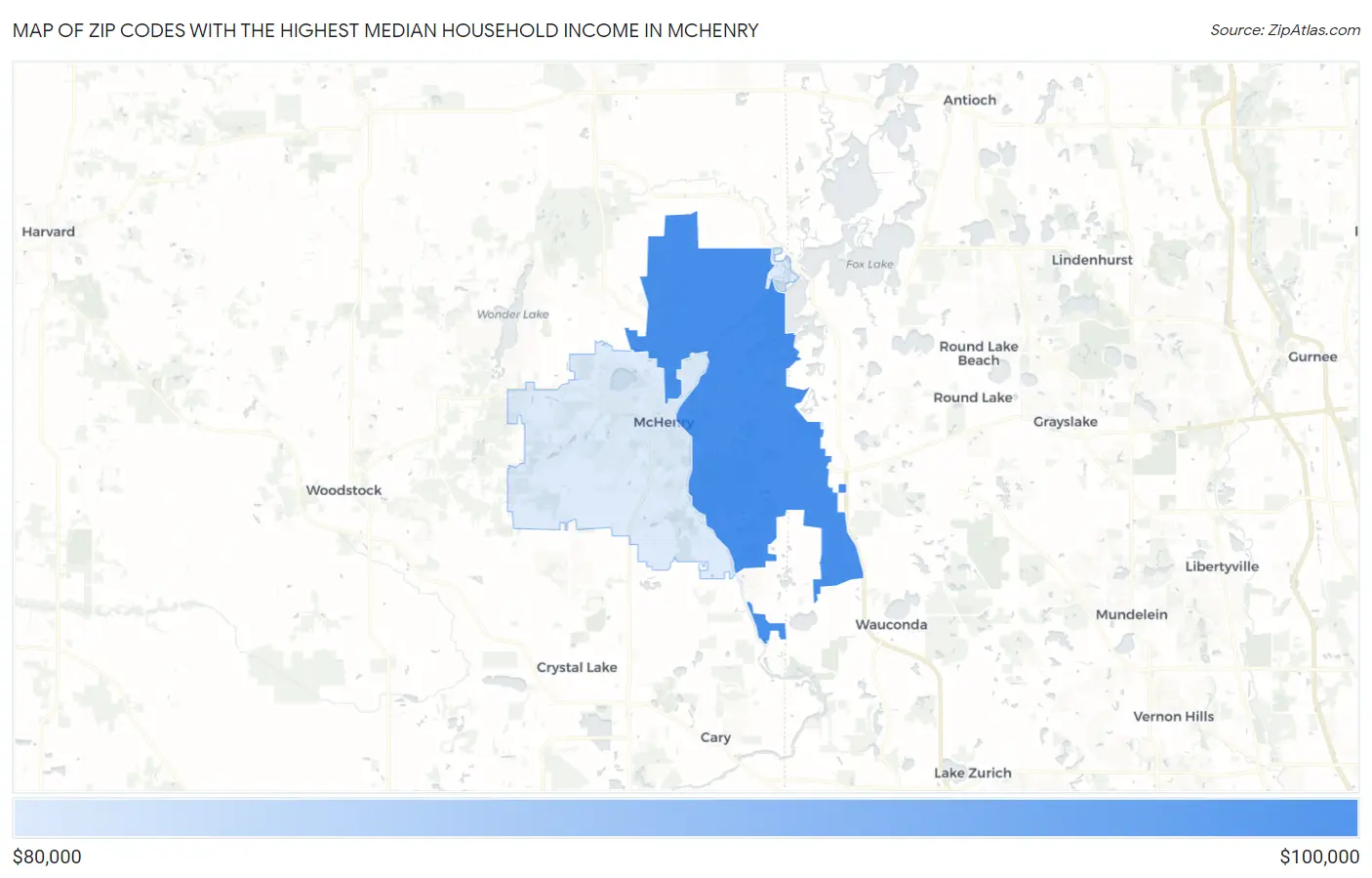 Zip Codes with the Highest Median Household Income in Mchenry Map