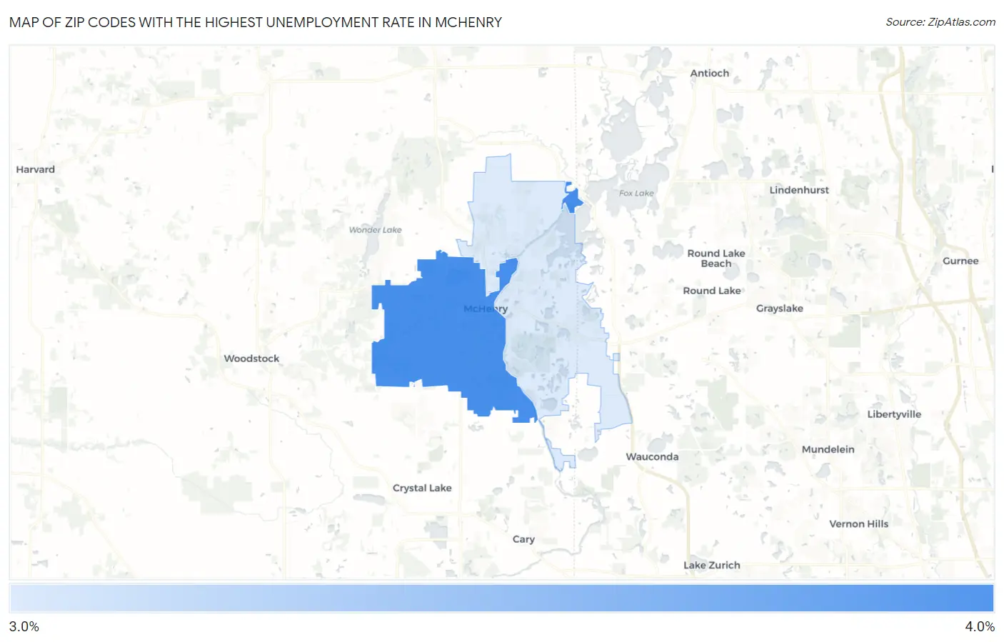 Zip Codes with the Highest Unemployment Rate in Mchenry Map