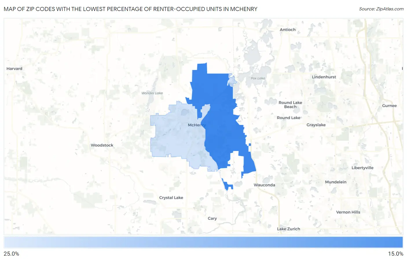 Zip Codes with the Lowest Percentage of Renter-Occupied Units in Mchenry Map