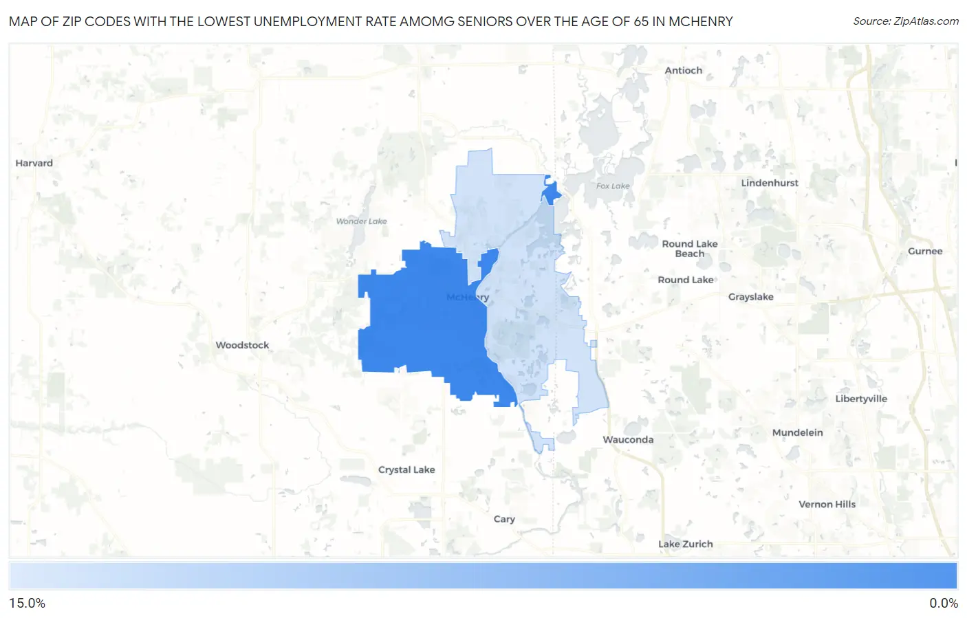 Zip Codes with the Lowest Unemployment Rate Amomg Seniors Over the Age of 65 in Mchenry Map