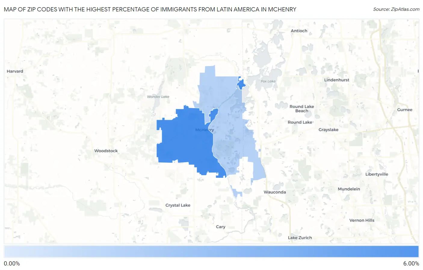 Zip Codes with the Highest Percentage of Immigrants from Latin America in Mchenry Map