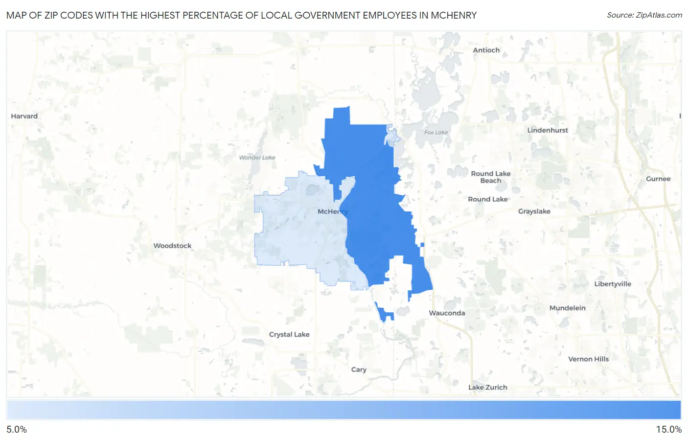 Zip Codes with the Highest Percentage of Local Government Employees in Mchenry Map
