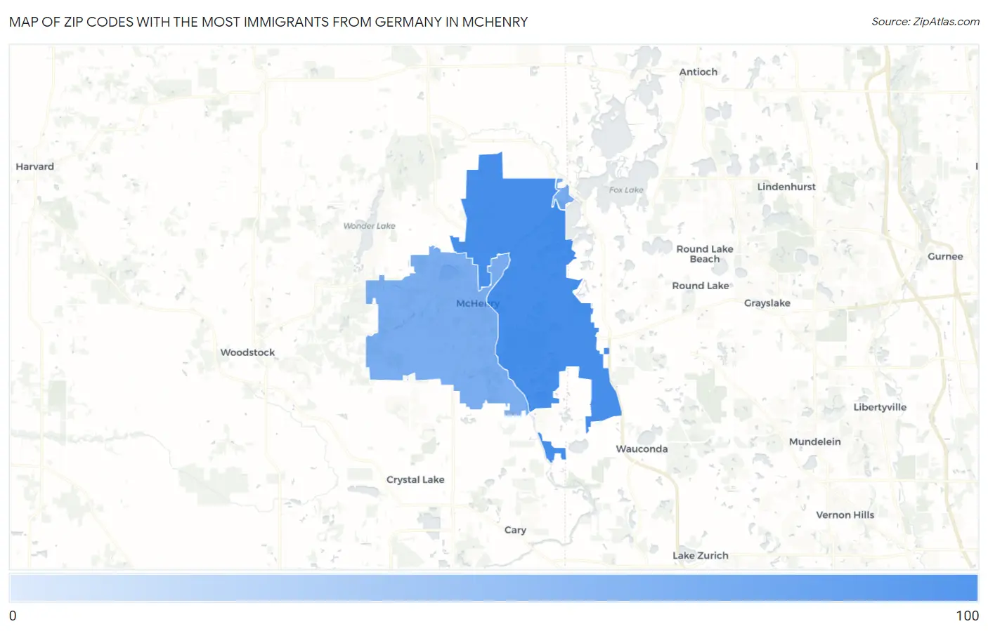 Zip Codes with the Most Immigrants from Germany in Mchenry Map