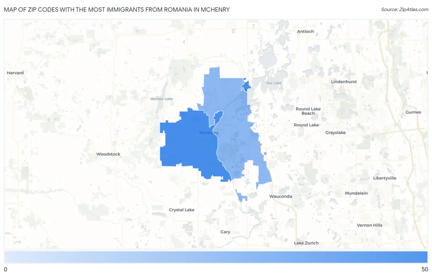 Zip Codes with the Most Immigrants from Romania in Mchenry Map
