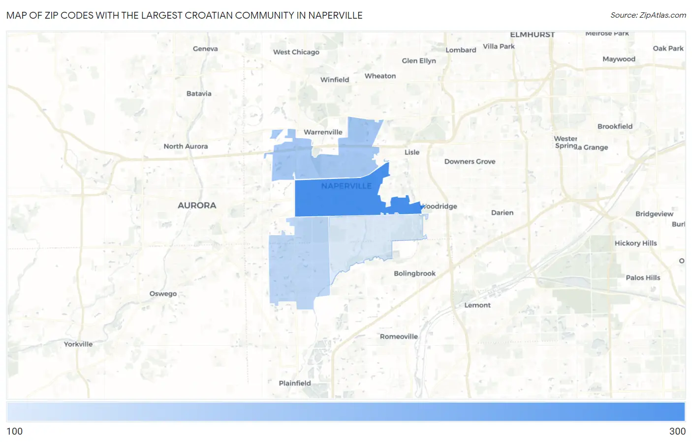 Zip Codes with the Largest Croatian Community in Naperville Map