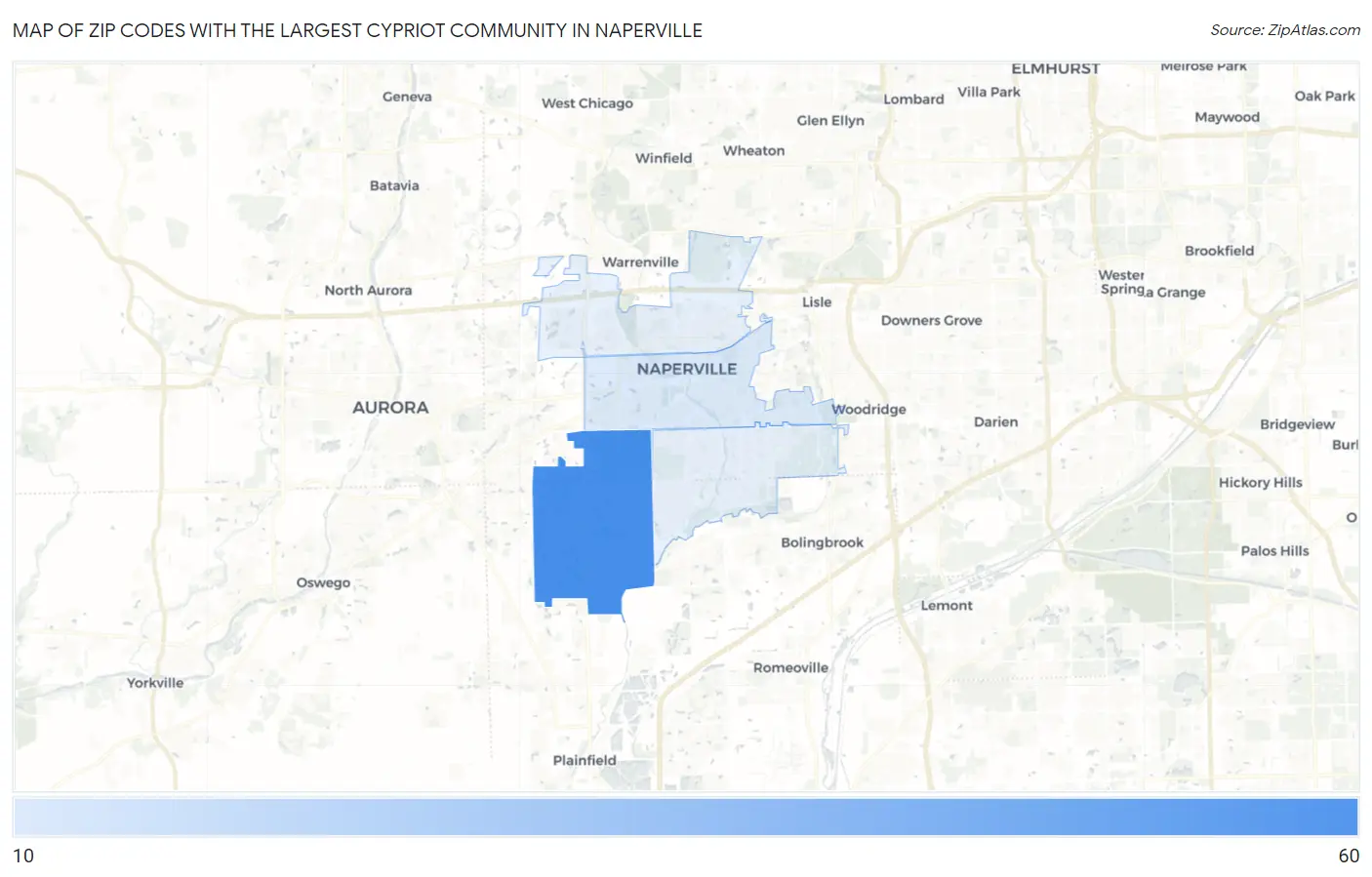 Zip Codes with the Largest Cypriot Community in Naperville Map