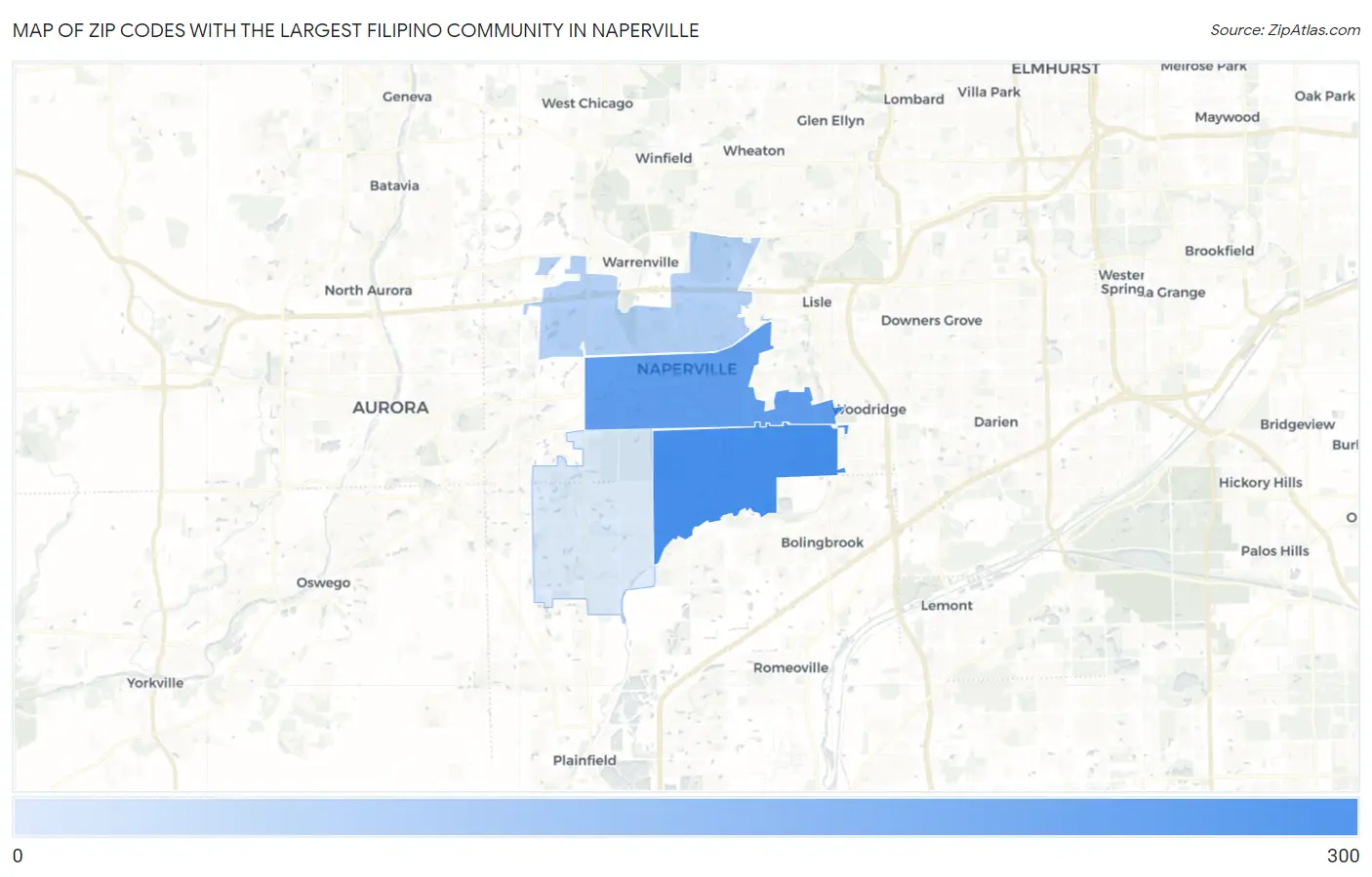 Zip Codes with the Largest Filipino Community in Naperville Map