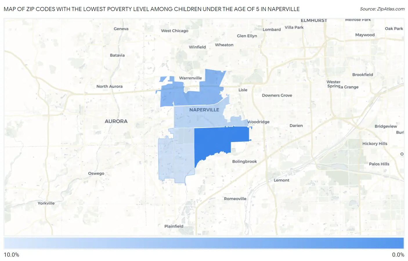 Zip Codes with the Lowest Poverty Level Among Children Under the Age of 5 in Naperville Map