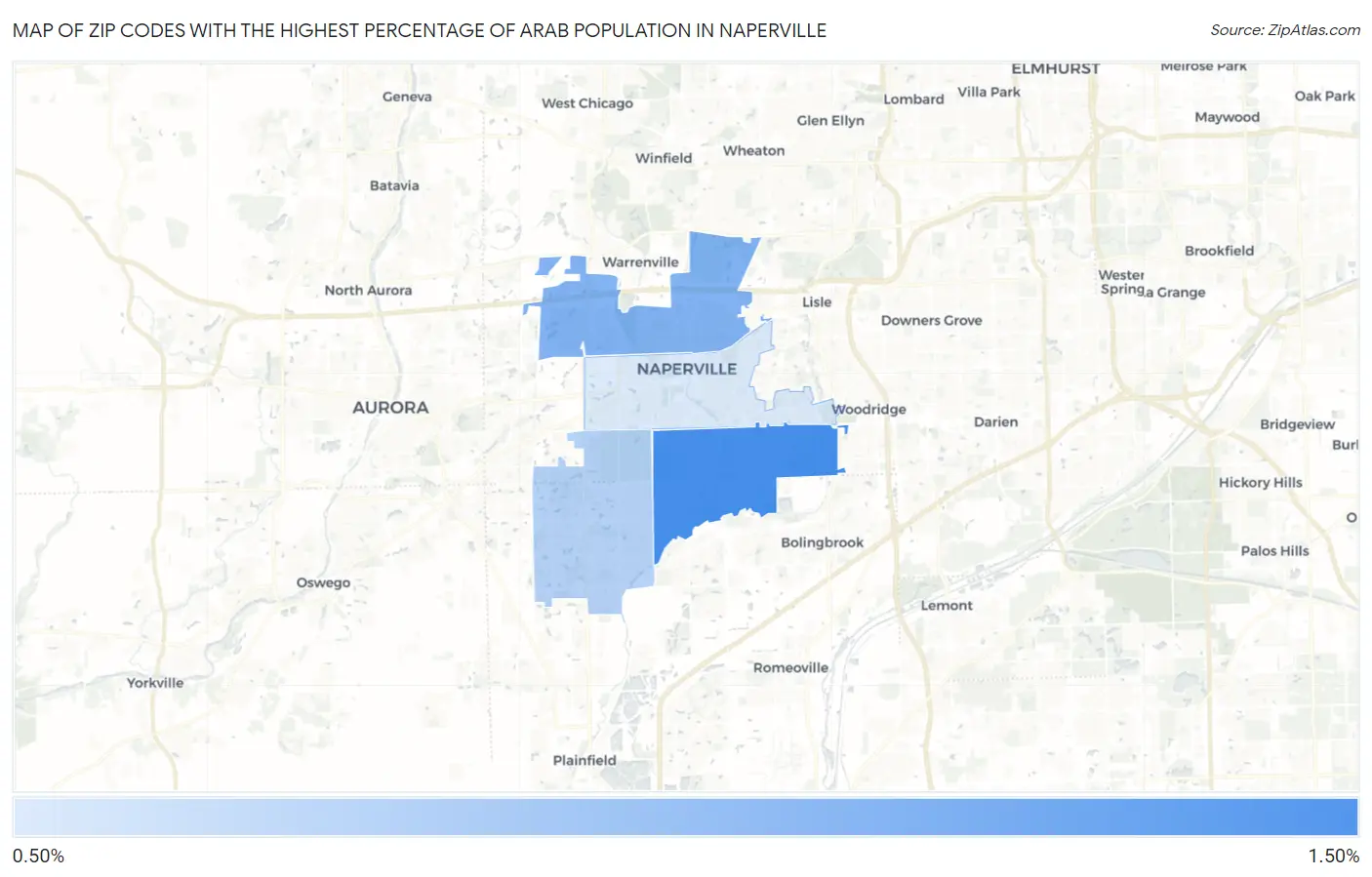 Zip Codes with the Highest Percentage of Arab Population in Naperville Map