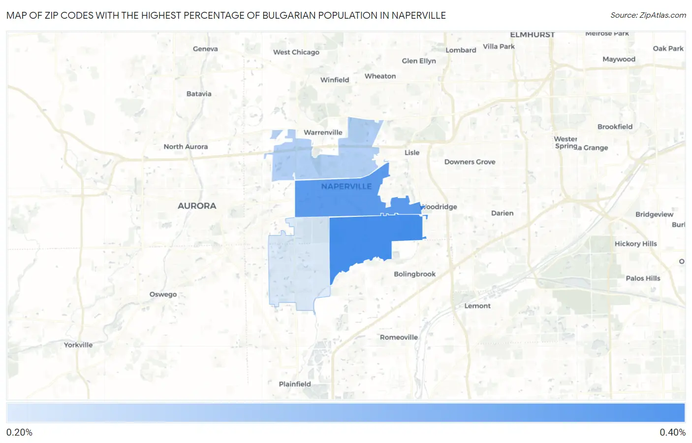 Zip Codes with the Highest Percentage of Bulgarian Population in Naperville Map