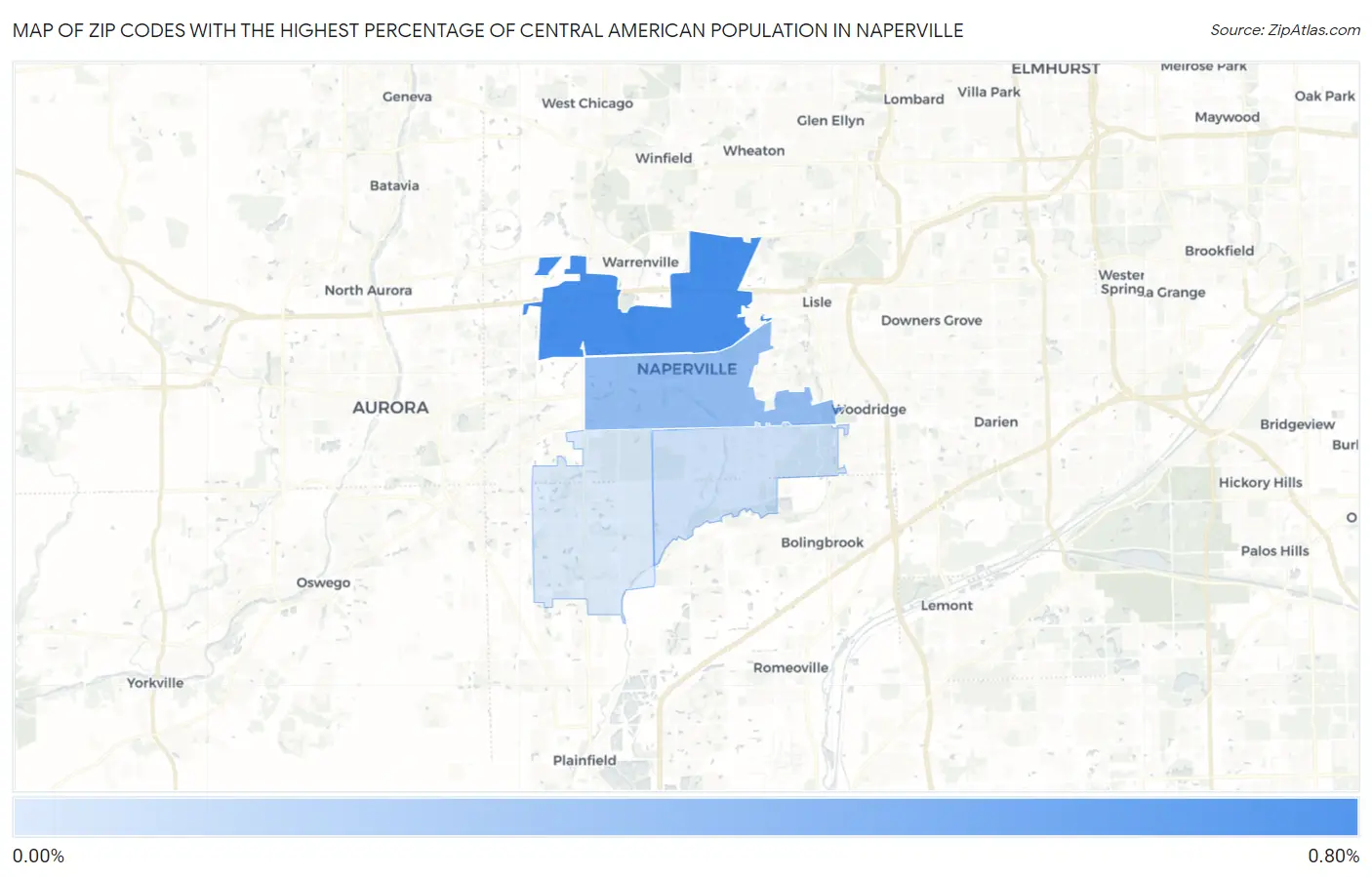 Zip Codes with the Highest Percentage of Central American Population in Naperville Map