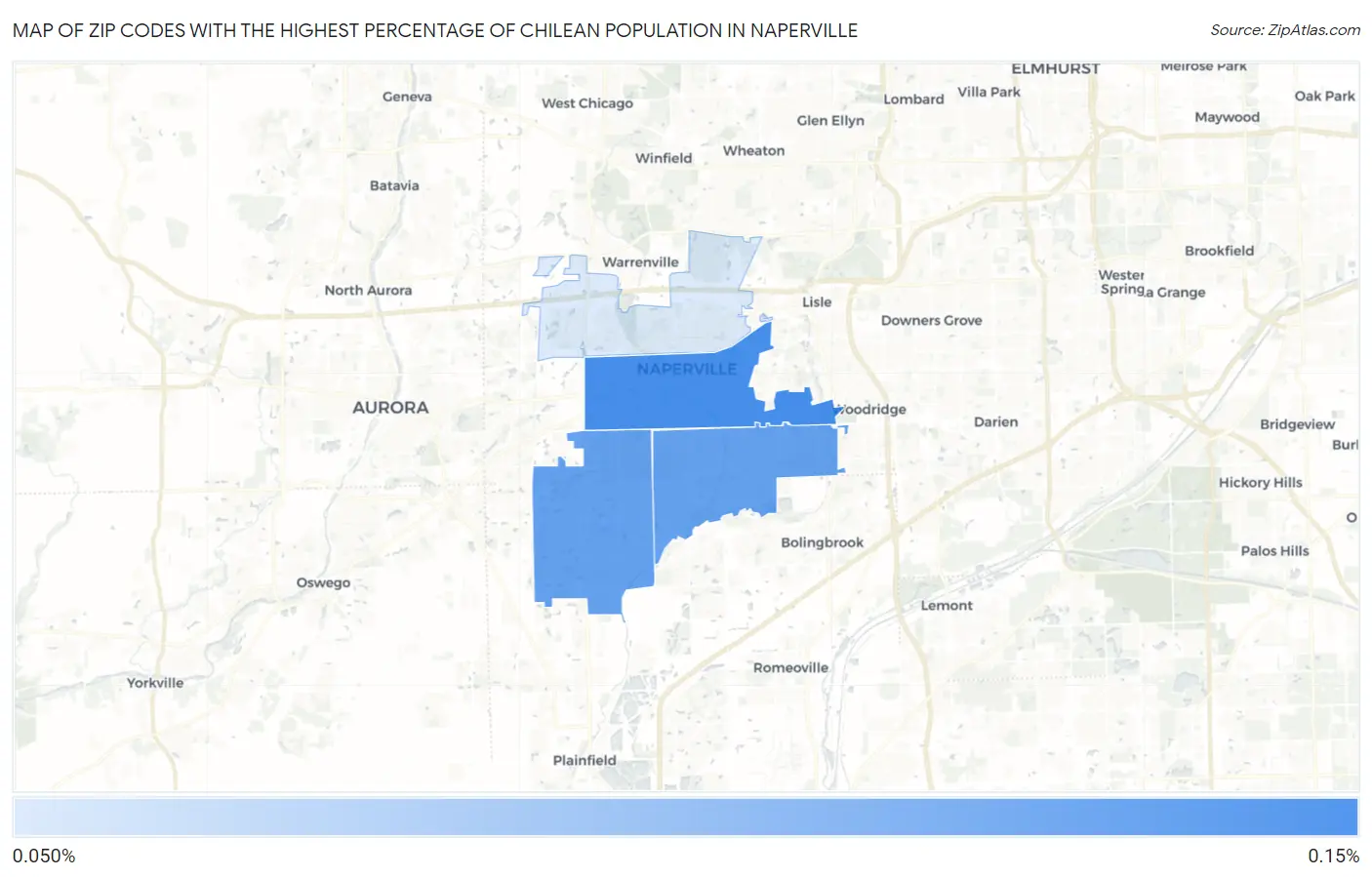 Zip Codes with the Highest Percentage of Chilean Population in Naperville Map
