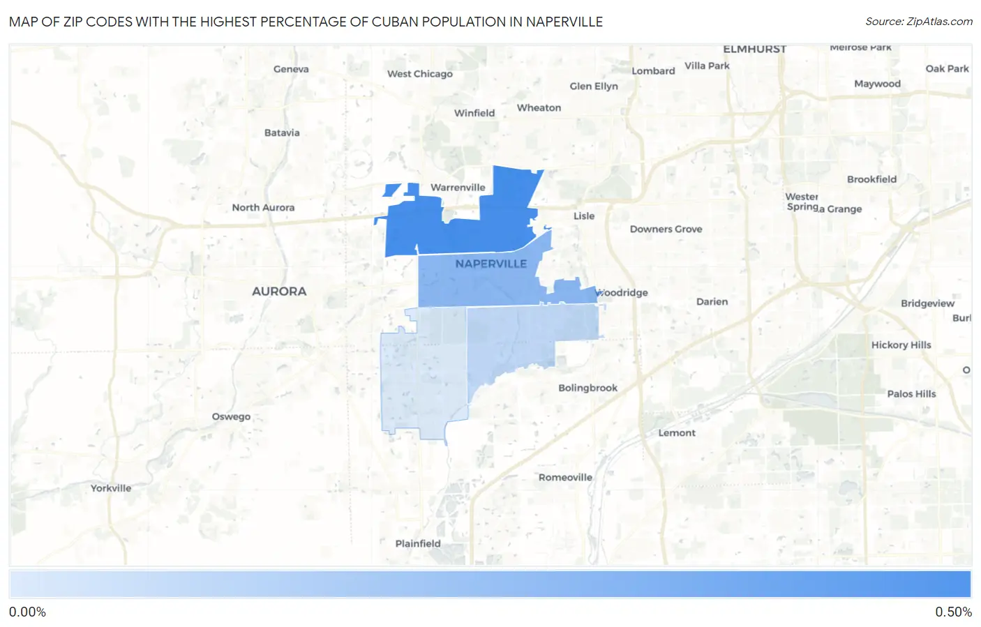 Zip Codes with the Highest Percentage of Cuban Population in Naperville Map