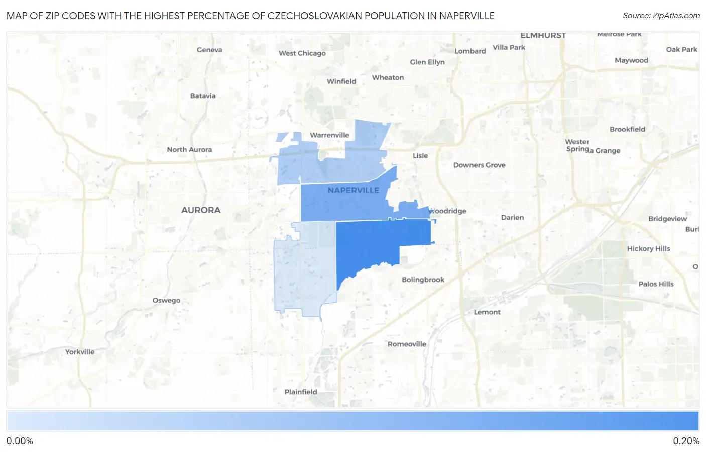 Zip Codes with the Highest Percentage of Czechoslovakian Population in Naperville Map