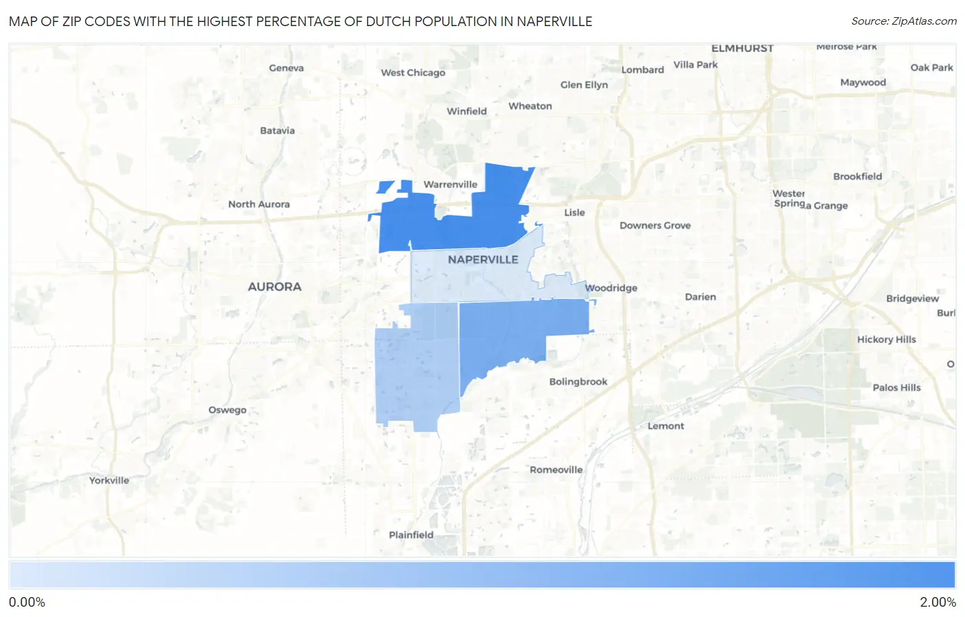 Zip Codes with the Highest Percentage of Dutch Population in Naperville Map