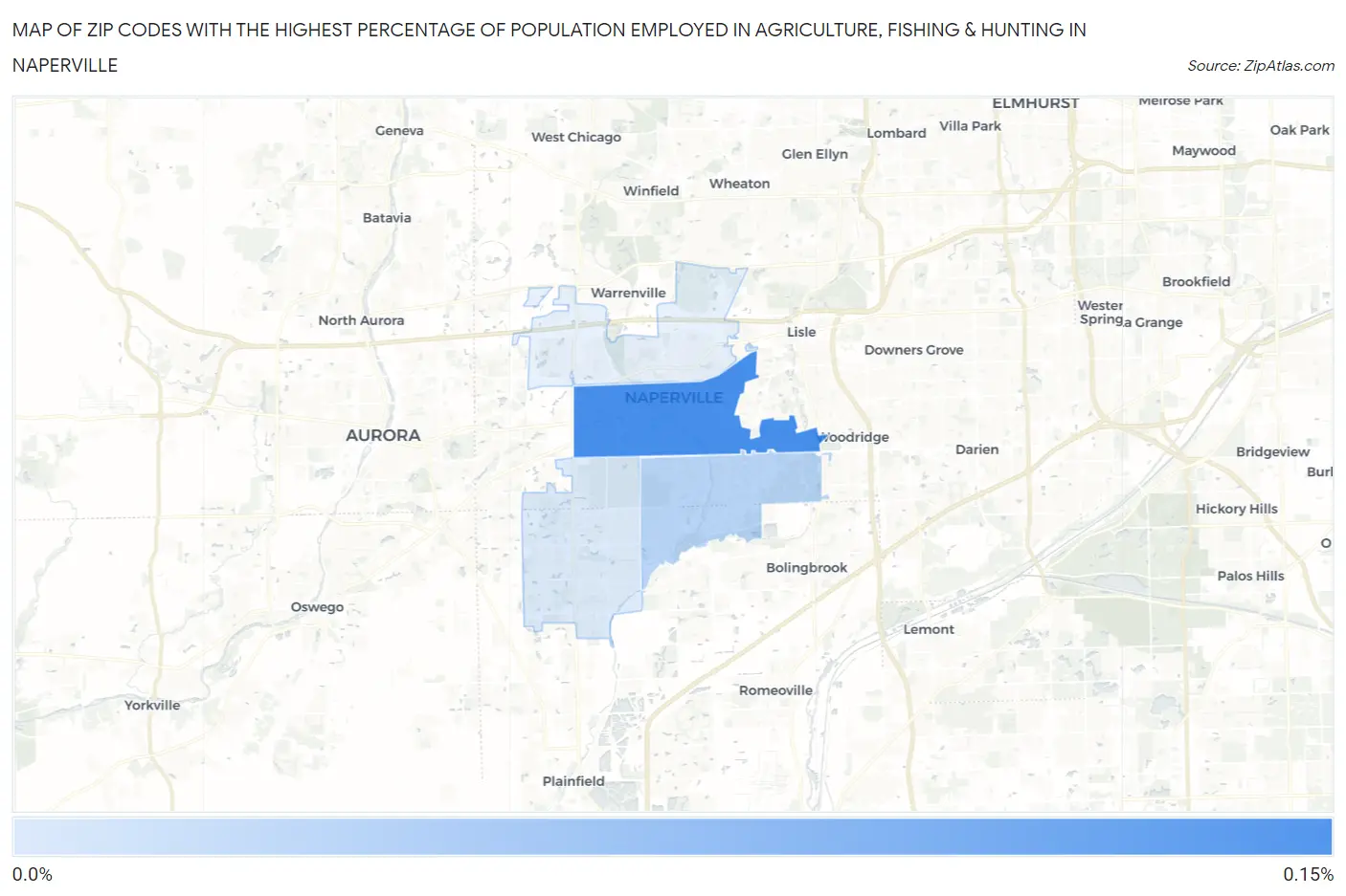 Zip Codes with the Highest Percentage of Population Employed in Agriculture, Fishing & Hunting in Naperville Map