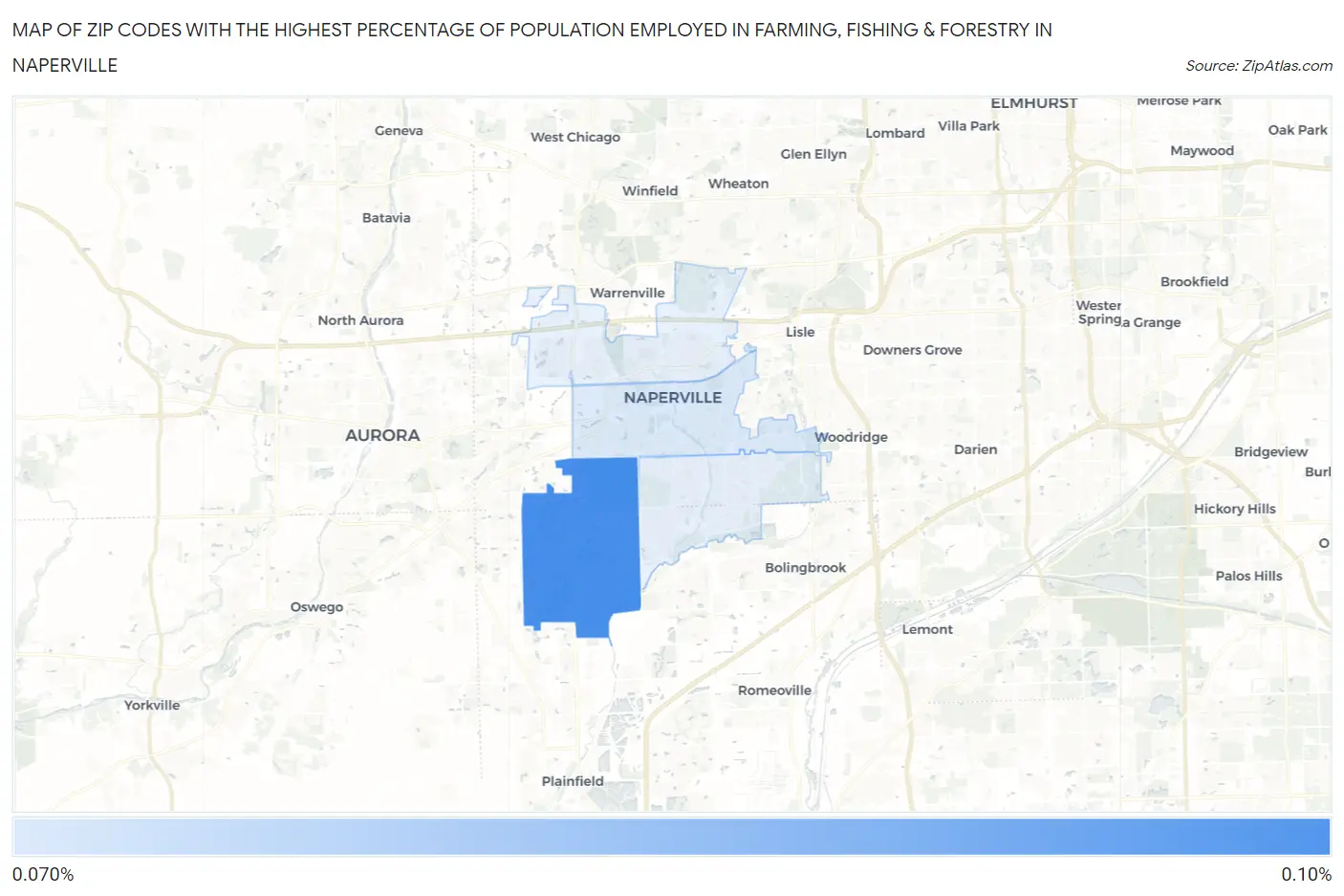 Zip Codes with the Highest Percentage of Population Employed in Farming, Fishing & Forestry in Naperville Map