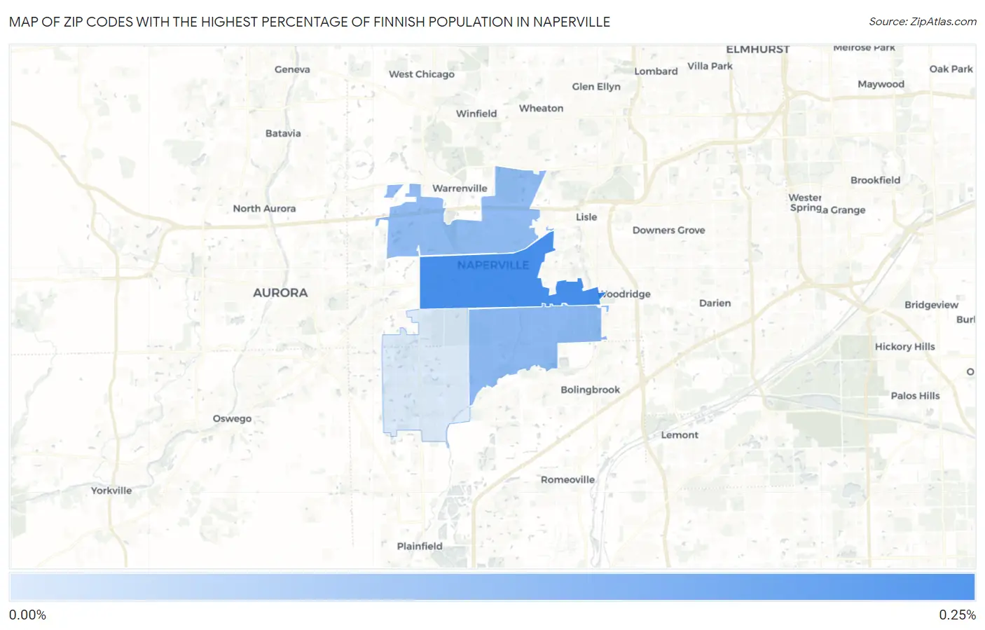Zip Codes with the Highest Percentage of Finnish Population in Naperville Map