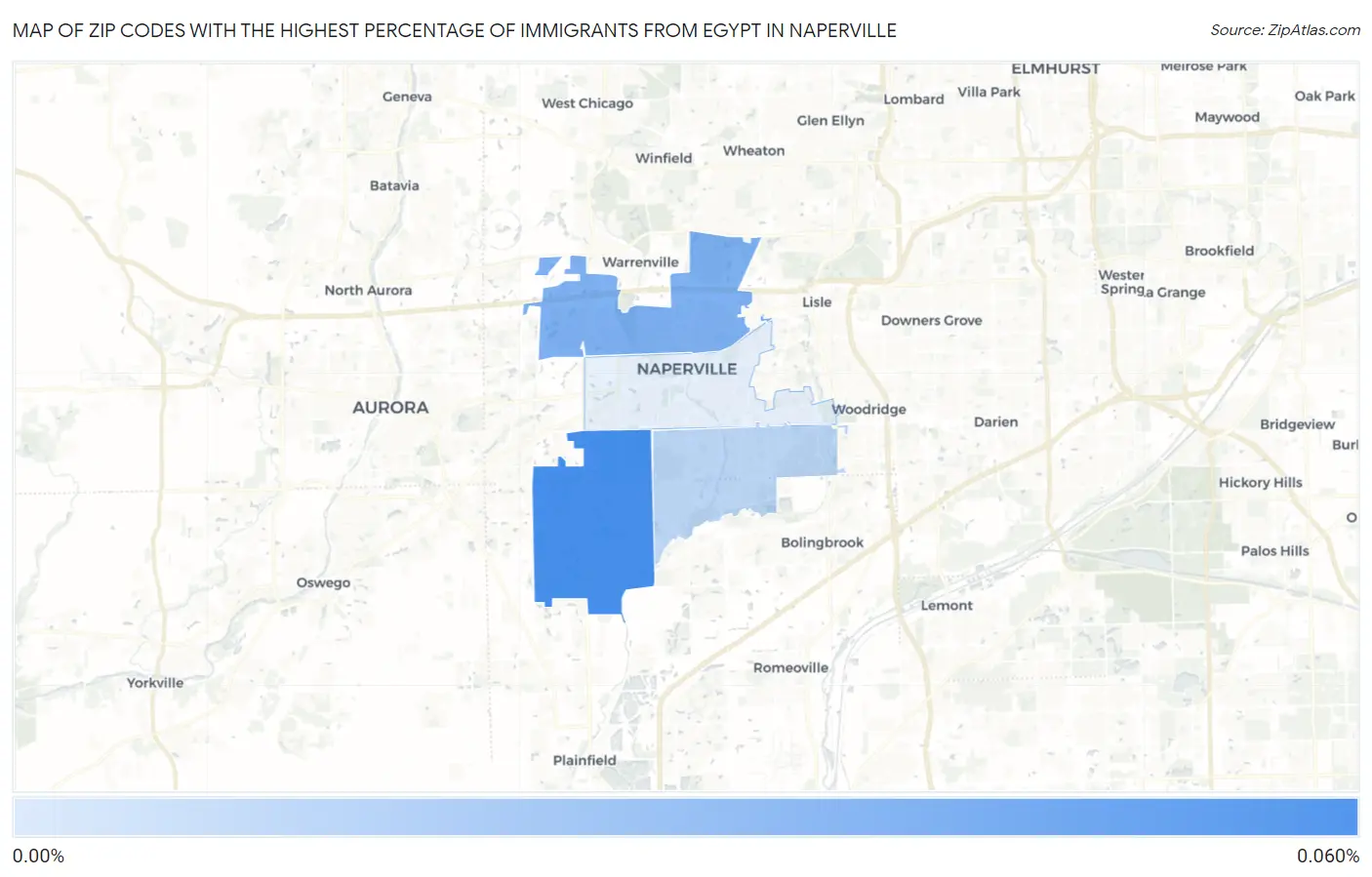 Zip Codes with the Highest Percentage of Immigrants from Egypt in Naperville Map