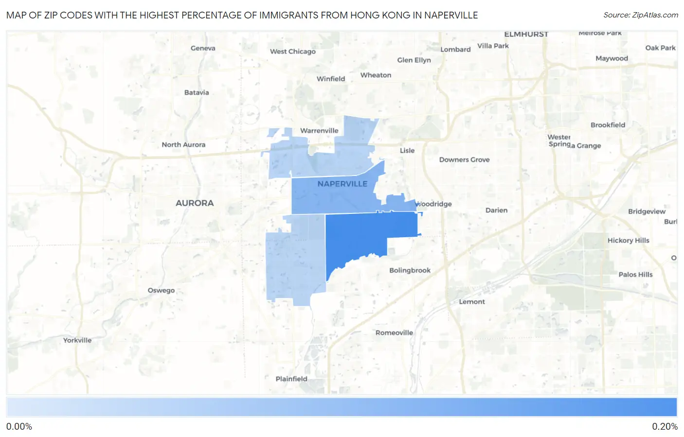 Zip Codes with the Highest Percentage of Immigrants from Hong Kong in Naperville Map