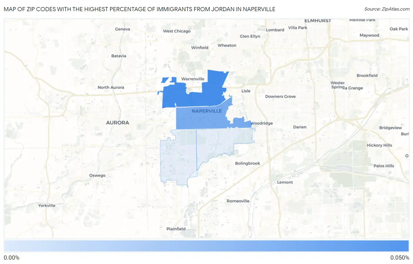 Zip Codes with the Highest Percentage of Immigrants from Jordan in Naperville Map