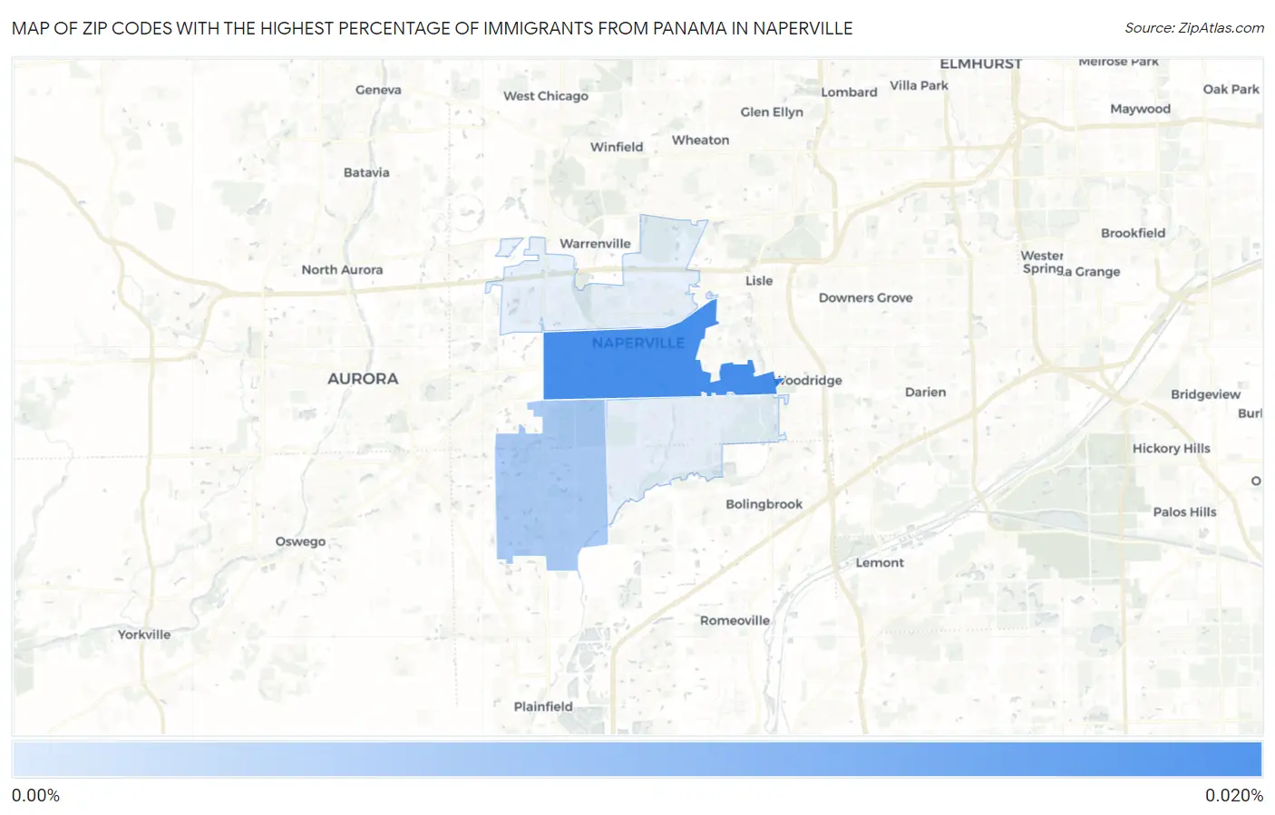 Zip Codes with the Highest Percentage of Immigrants from Panama in Naperville Map