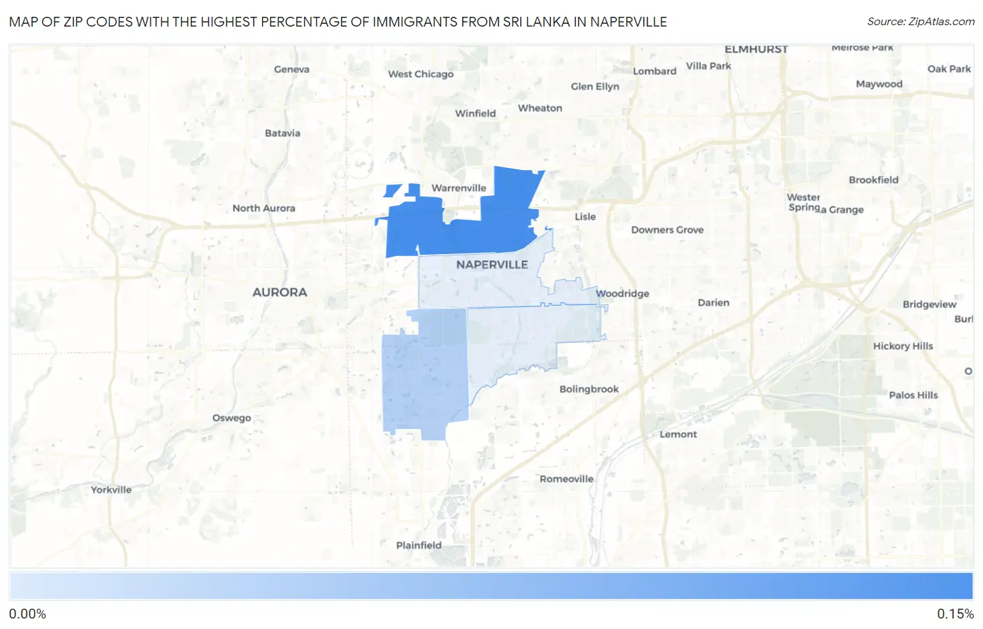 Zip Codes with the Highest Percentage of Immigrants from Sri Lanka in Naperville Map