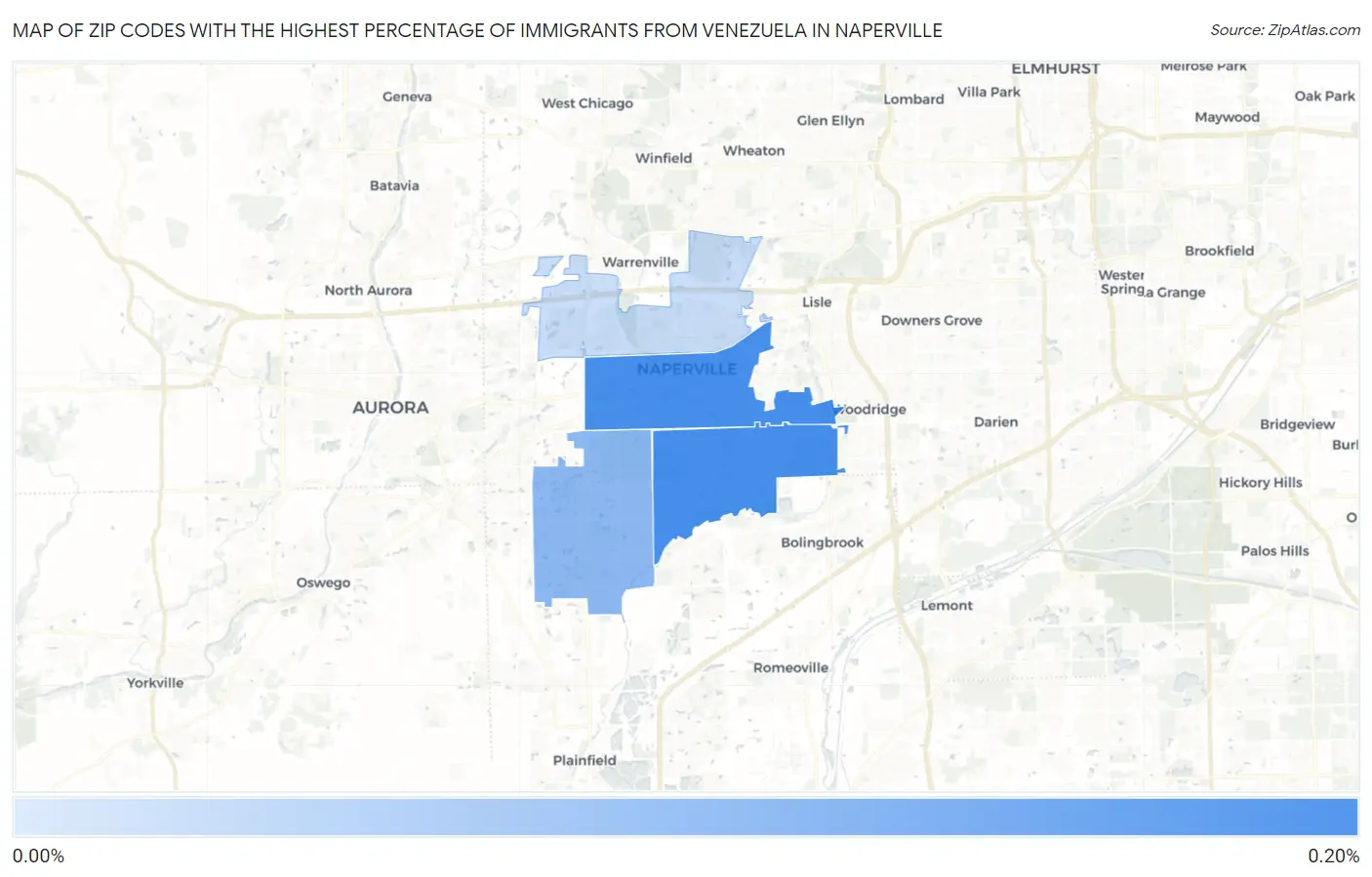 Zip Codes with the Highest Percentage of Immigrants from Venezuela in Naperville Map