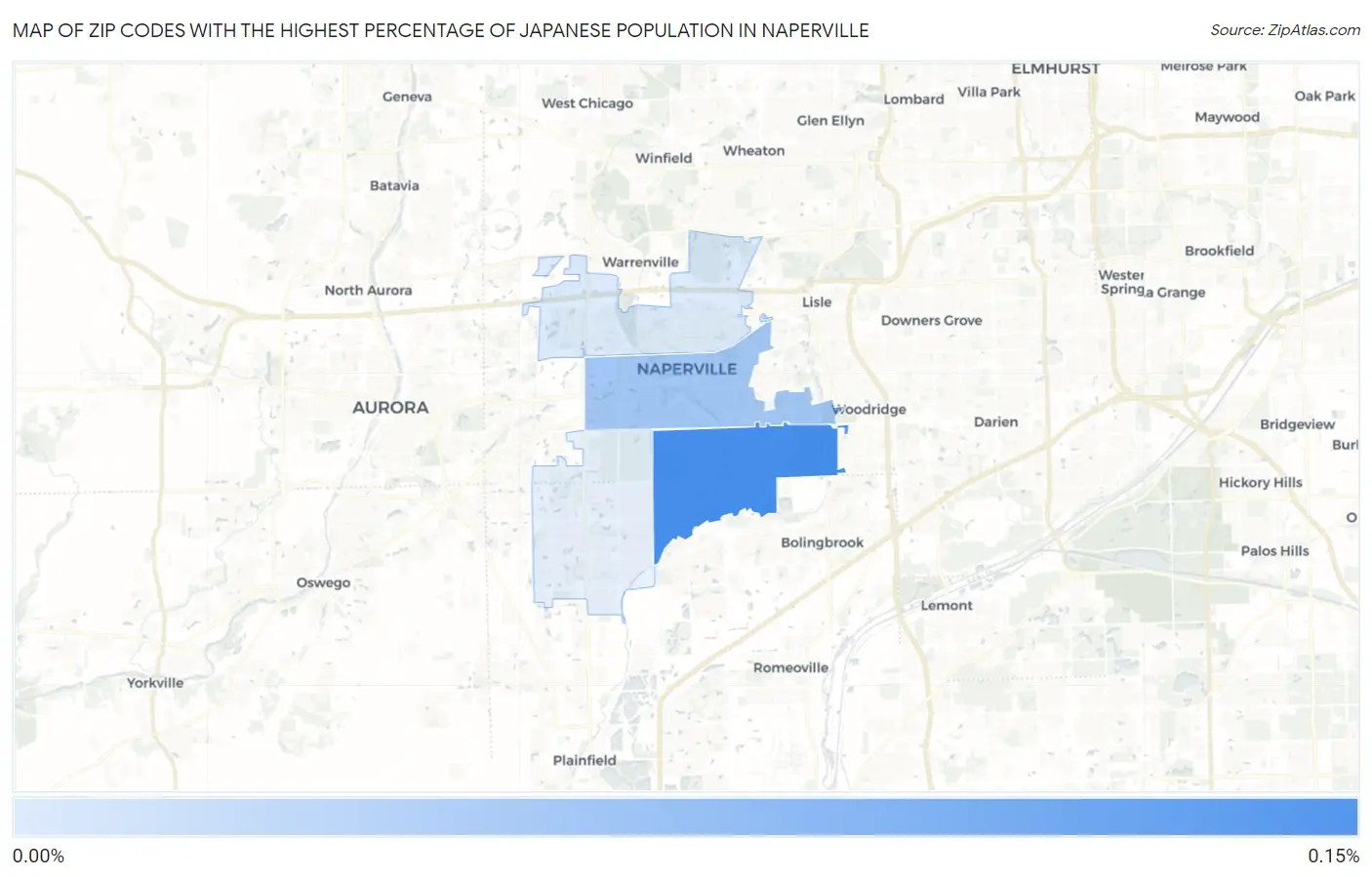 Zip Codes with the Highest Percentage of Japanese Population in Naperville Map