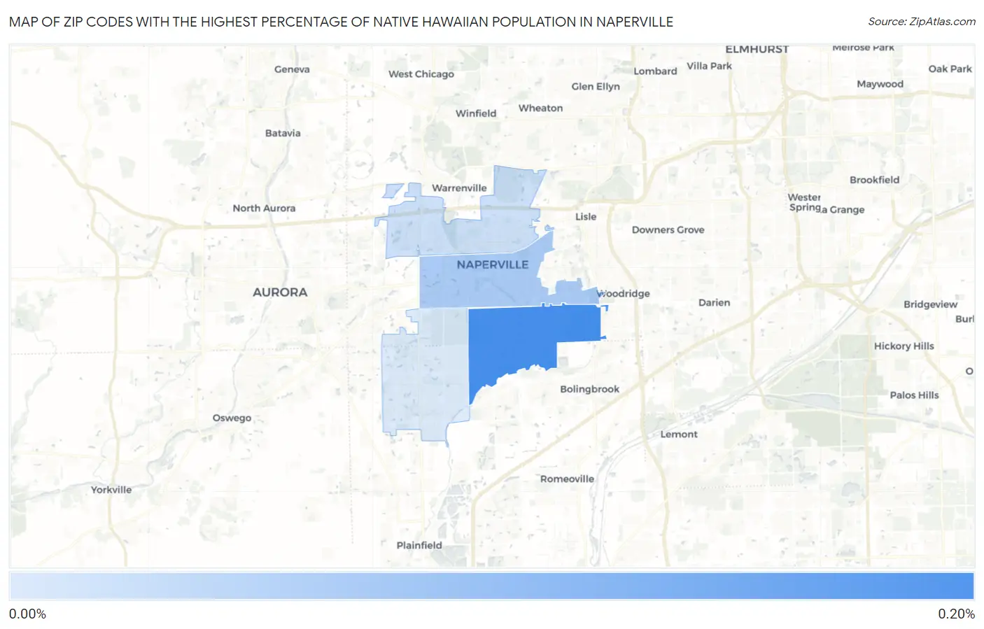 Zip Codes with the Highest Percentage of Native Hawaiian Population in Naperville Map