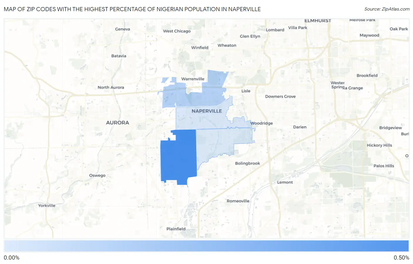 Zip Codes with the Highest Percentage of Nigerian Population in Naperville Map
