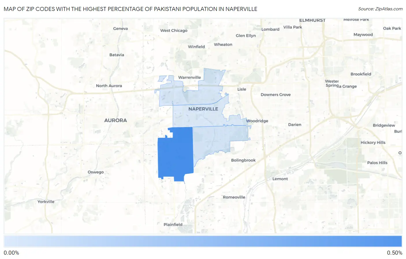 Zip Codes with the Highest Percentage of Pakistani Population in Naperville Map