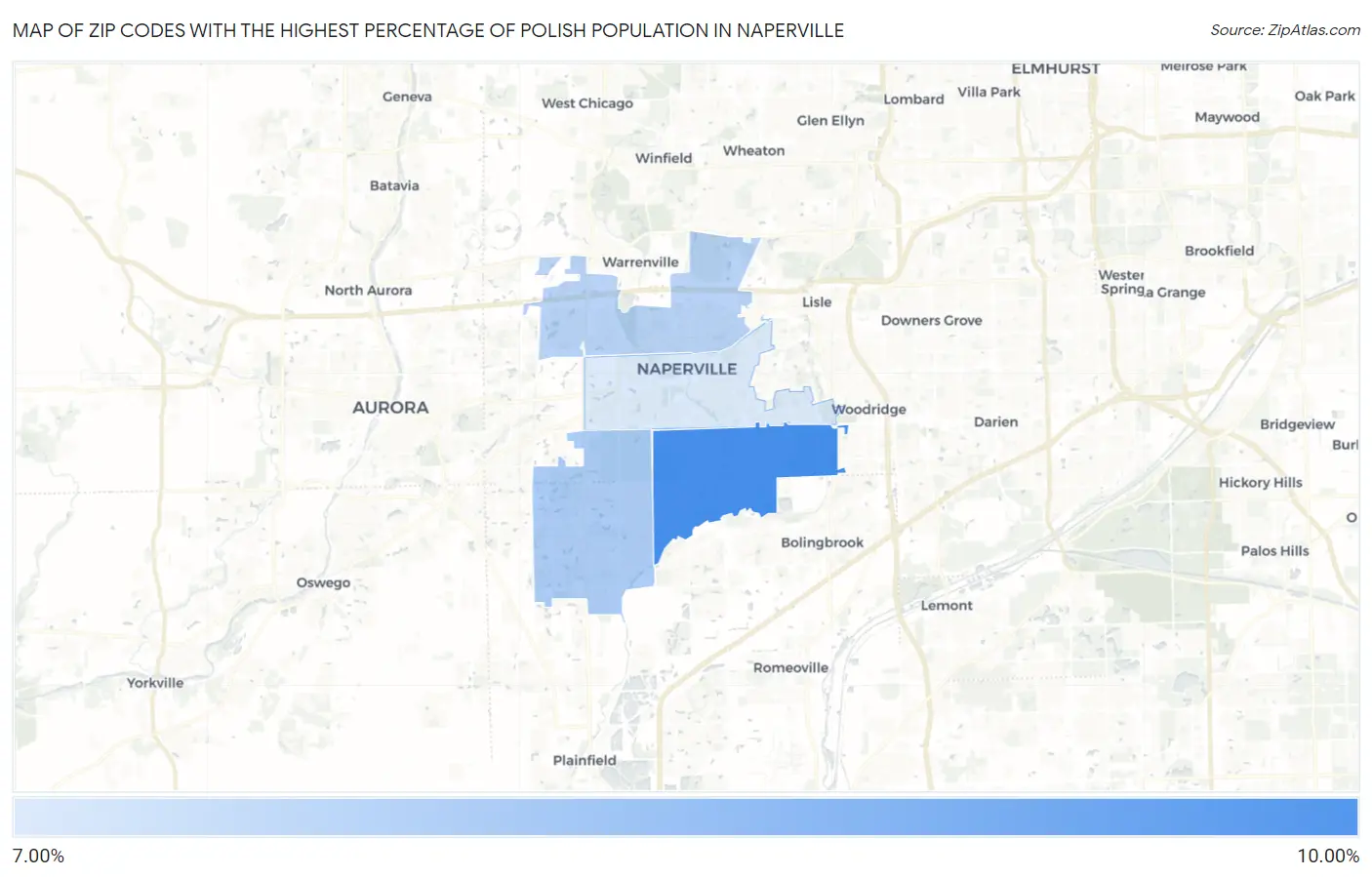 Zip Codes with the Highest Percentage of Polish Population in Naperville Map