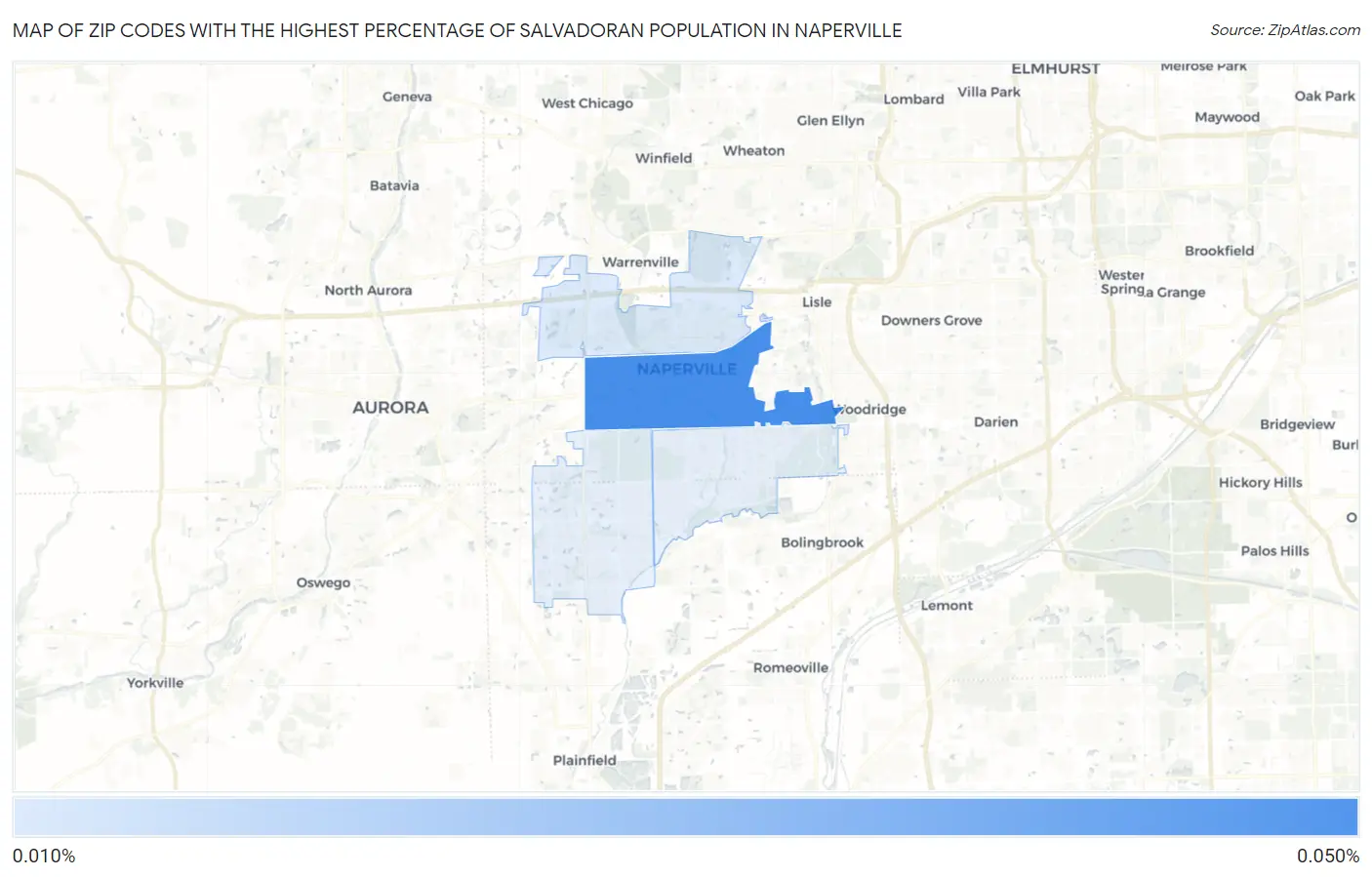 Zip Codes with the Highest Percentage of Salvadoran Population in Naperville Map
