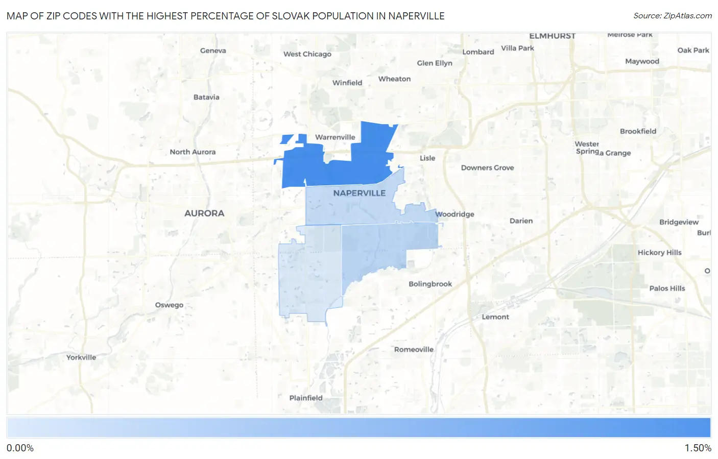 Zip Codes with the Highest Percentage of Slovak Population in Naperville Map