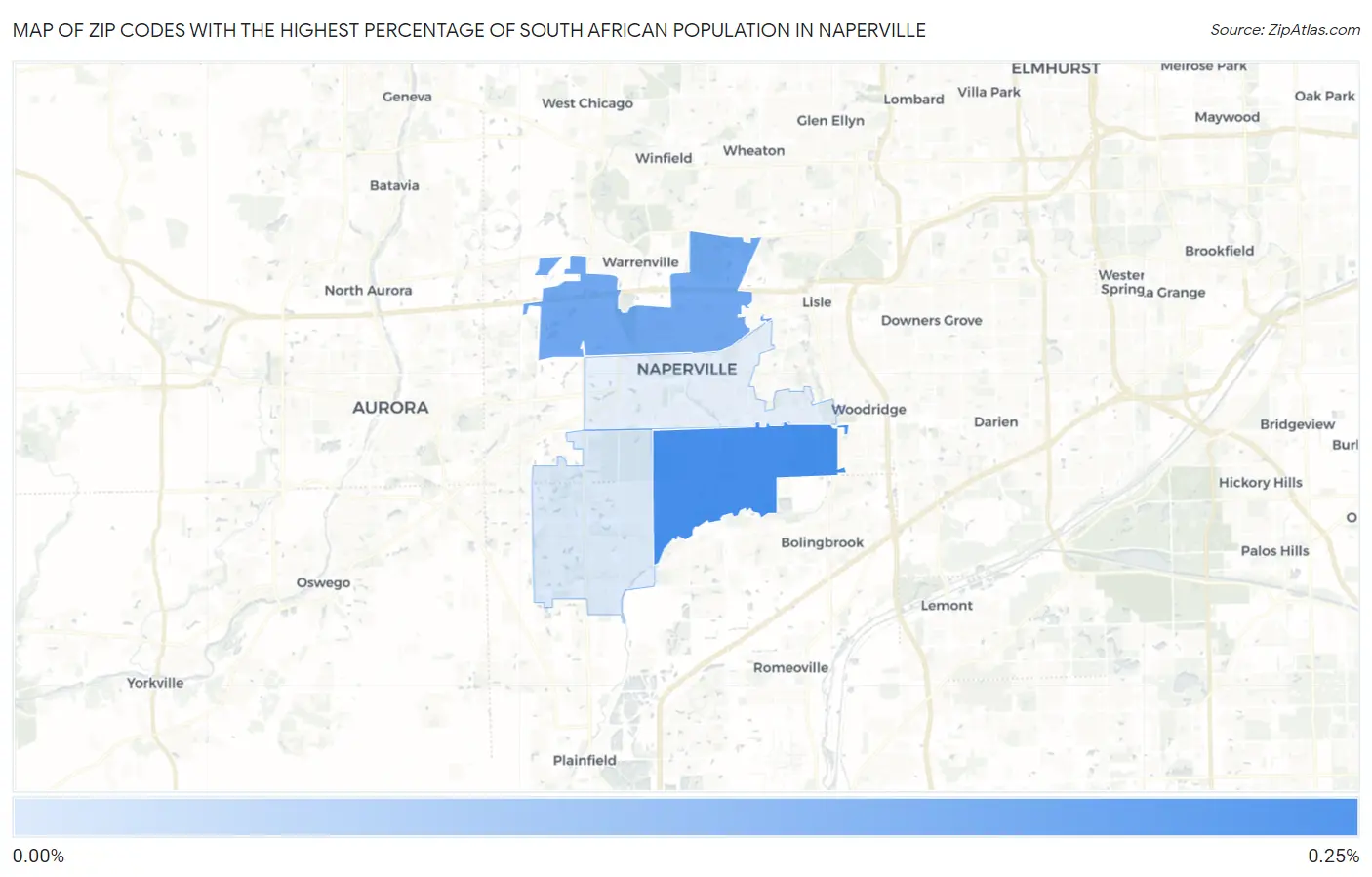Zip Codes with the Highest Percentage of South African Population in Naperville Map