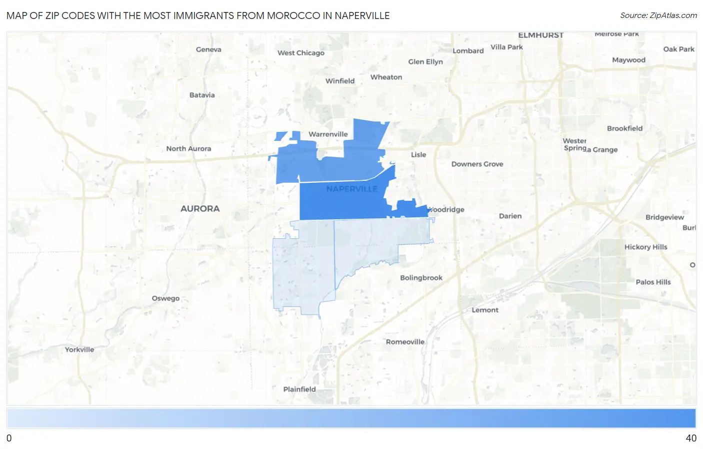 Zip Codes with the Most Immigrants from Morocco in Naperville Map