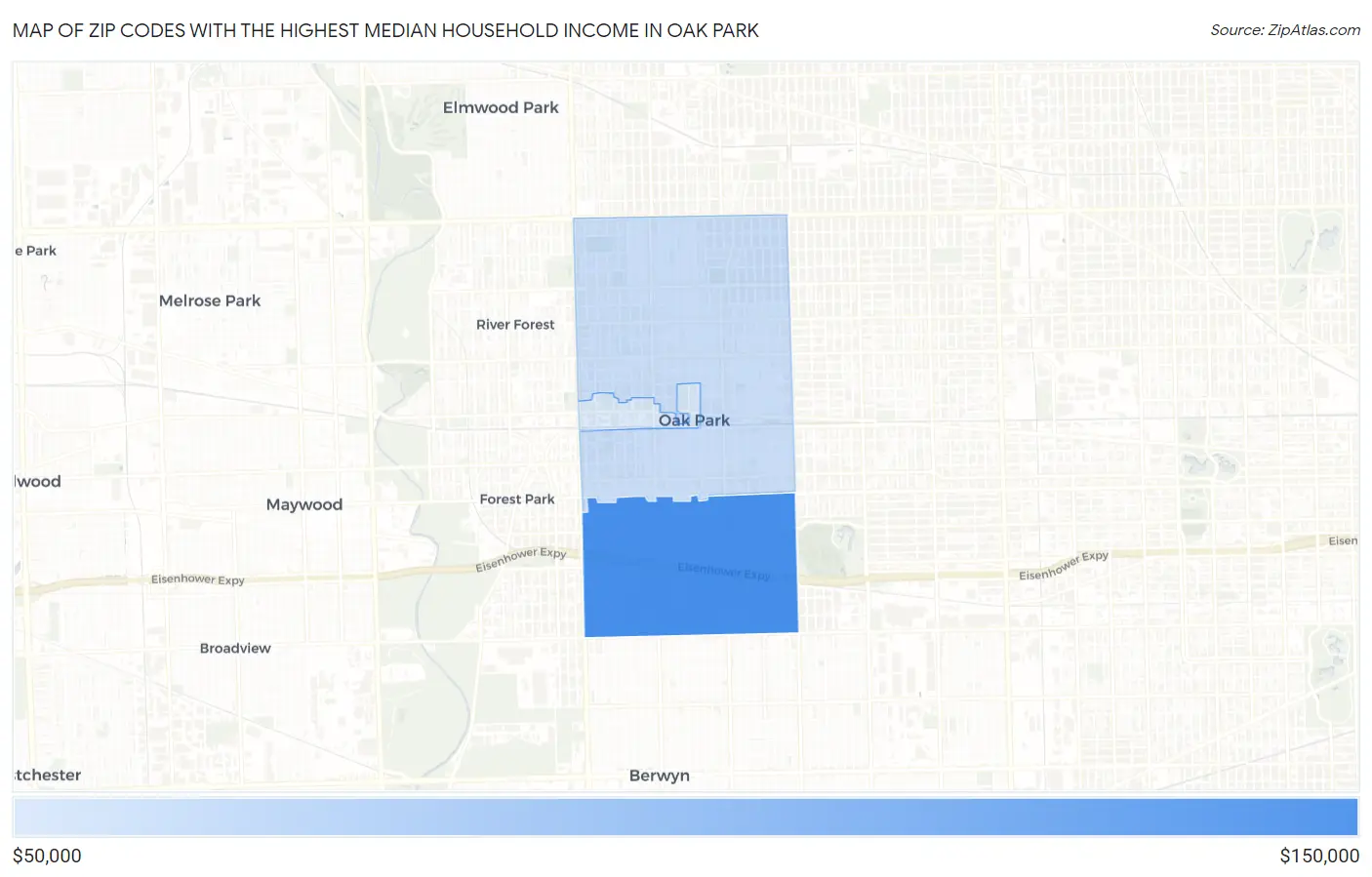 Zip Codes with the Highest Median Household Income in Oak Park Map