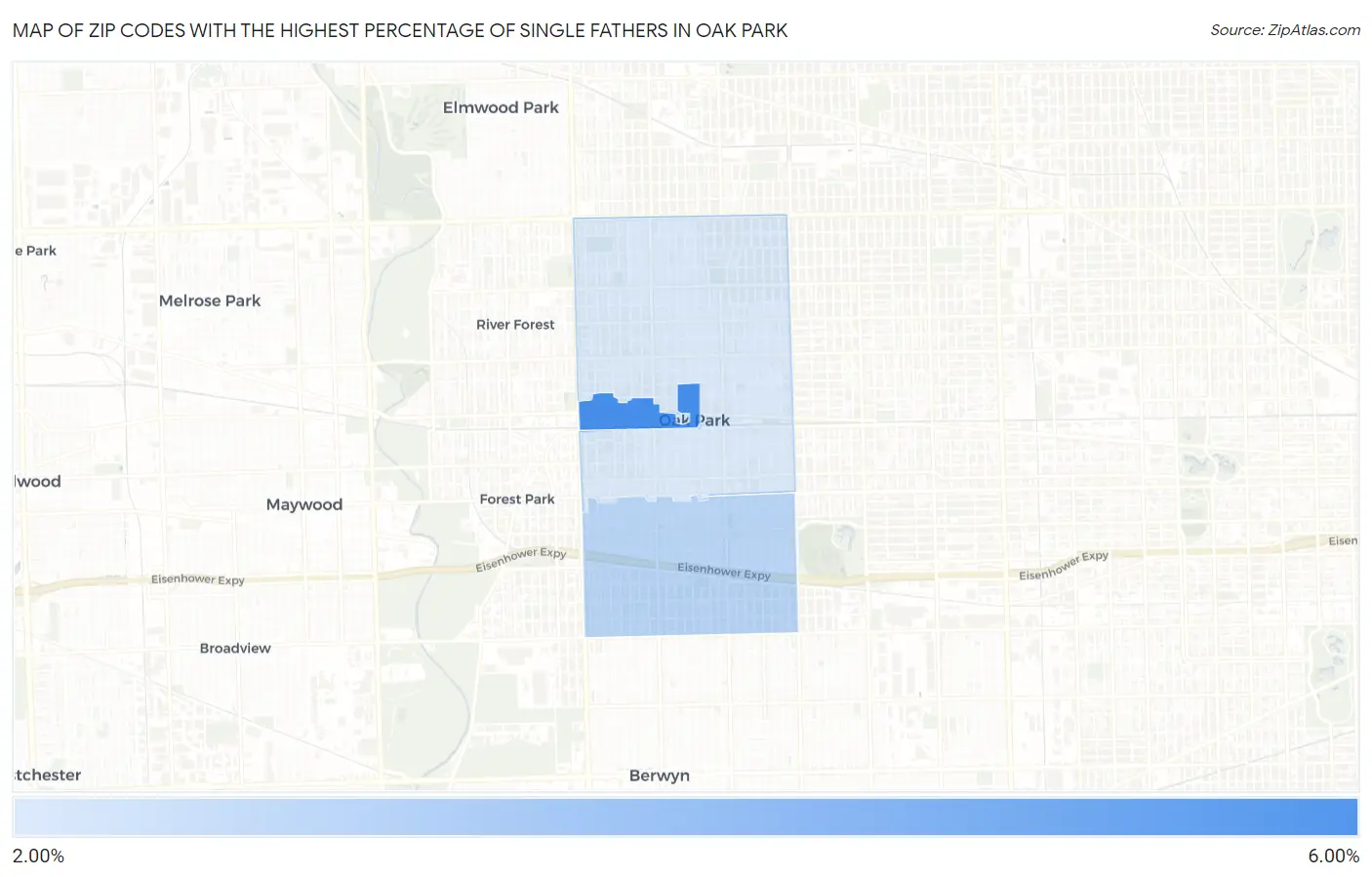 Zip Codes with the Highest Percentage of Single Fathers in Oak Park Map