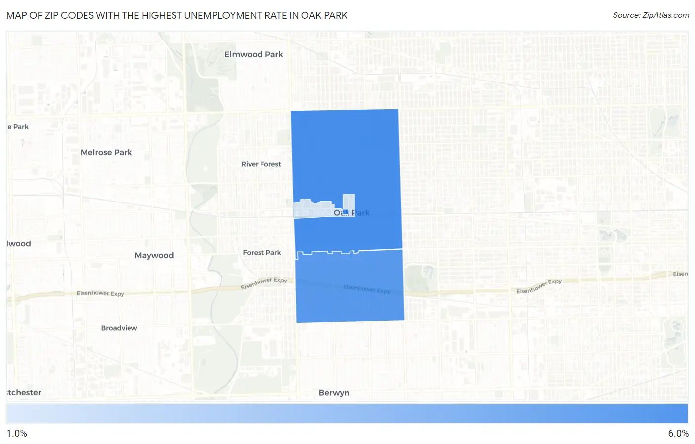 Zip Codes with the Highest Unemployment Rate in Oak Park Map