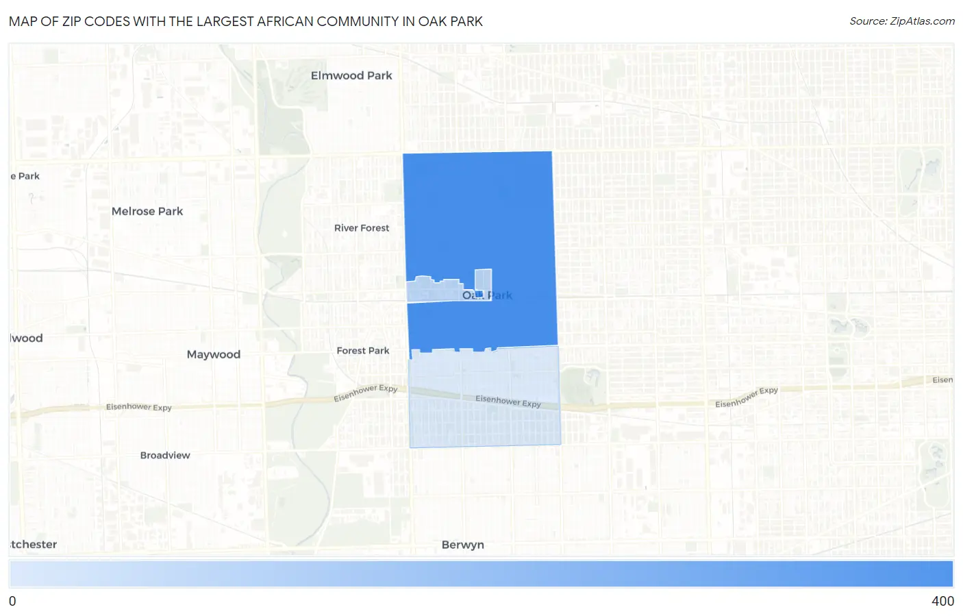 Zip Codes with the Largest African Community in Oak Park Map