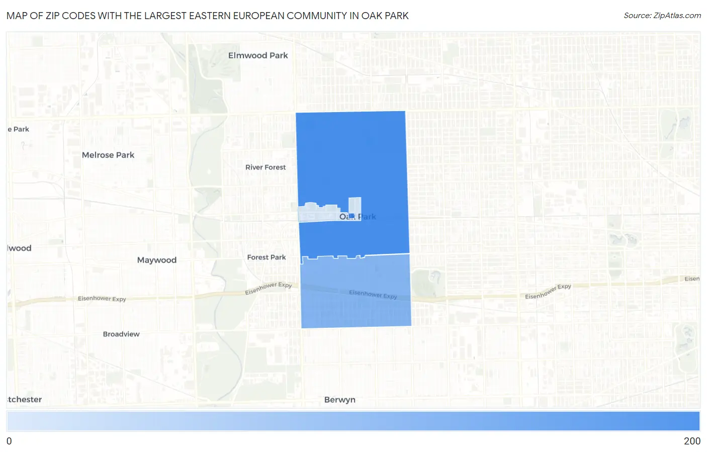 Zip Codes with the Largest Eastern European Community in Oak Park Map