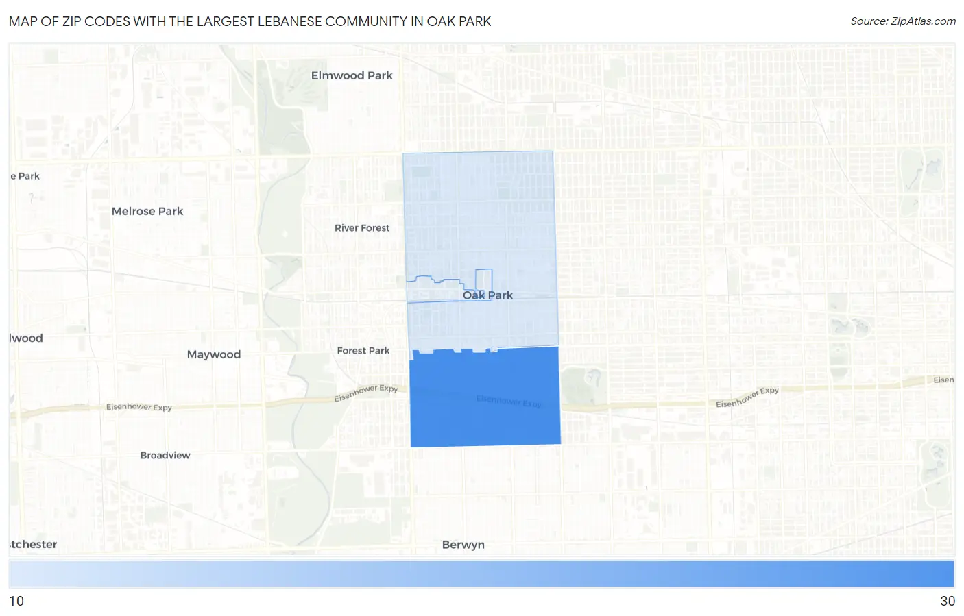 Zip Codes with the Largest Lebanese Community in Oak Park Map