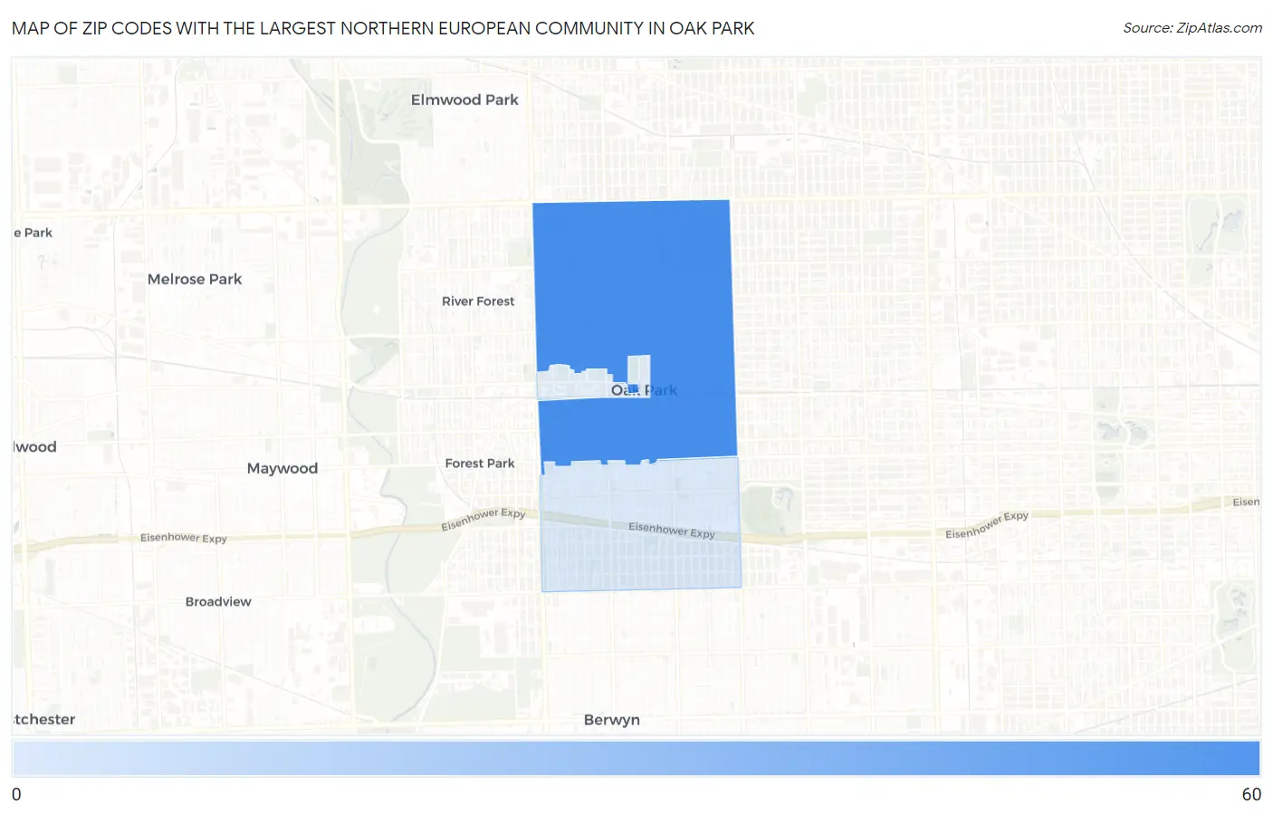 Zip Codes with the Largest Northern European Community in Oak Park Map