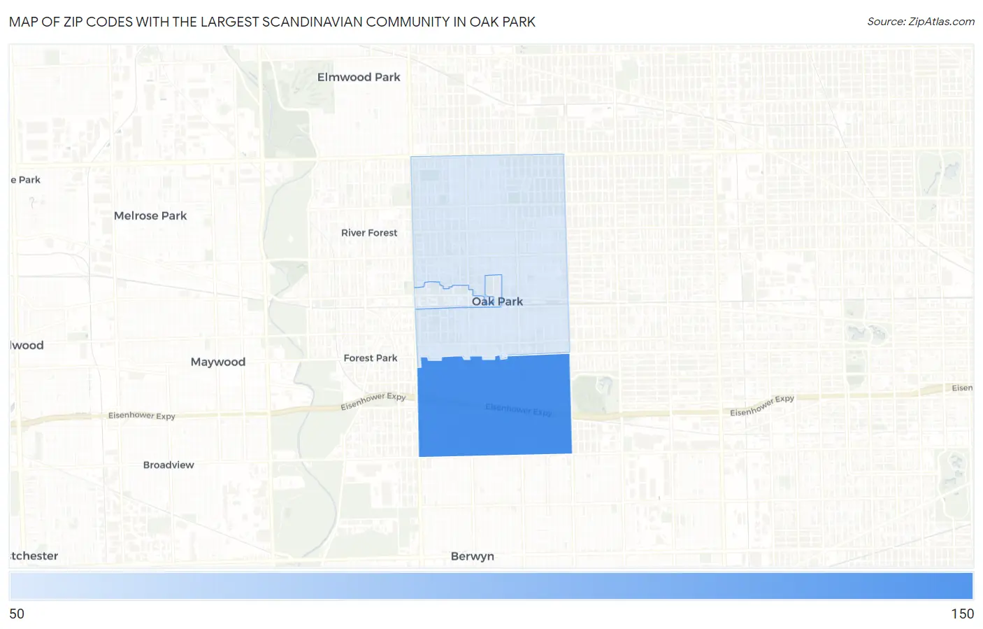 Zip Codes with the Largest Scandinavian Community in Oak Park Map