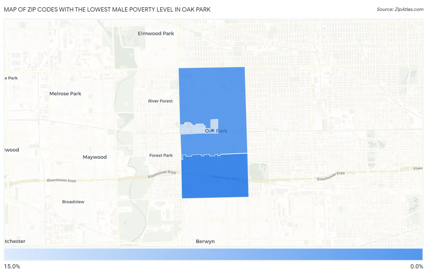 Zip Codes with the Lowest Male Poverty Level in Oak Park Map