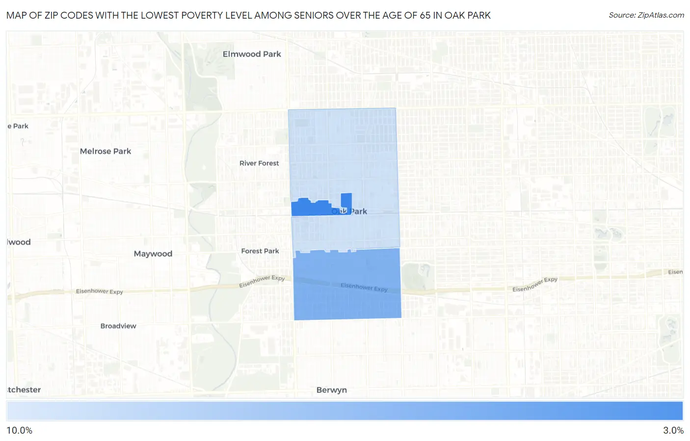 Zip Codes with the Lowest Poverty Level Among Seniors Over the Age of 65 in Oak Park Map