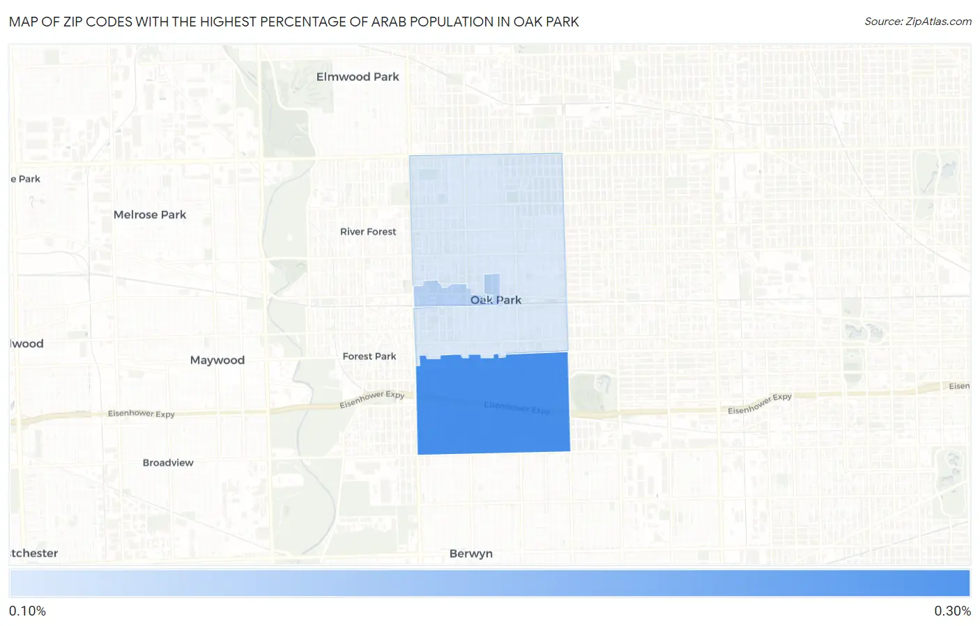 Zip Codes with the Highest Percentage of Arab Population in Oak Park Map