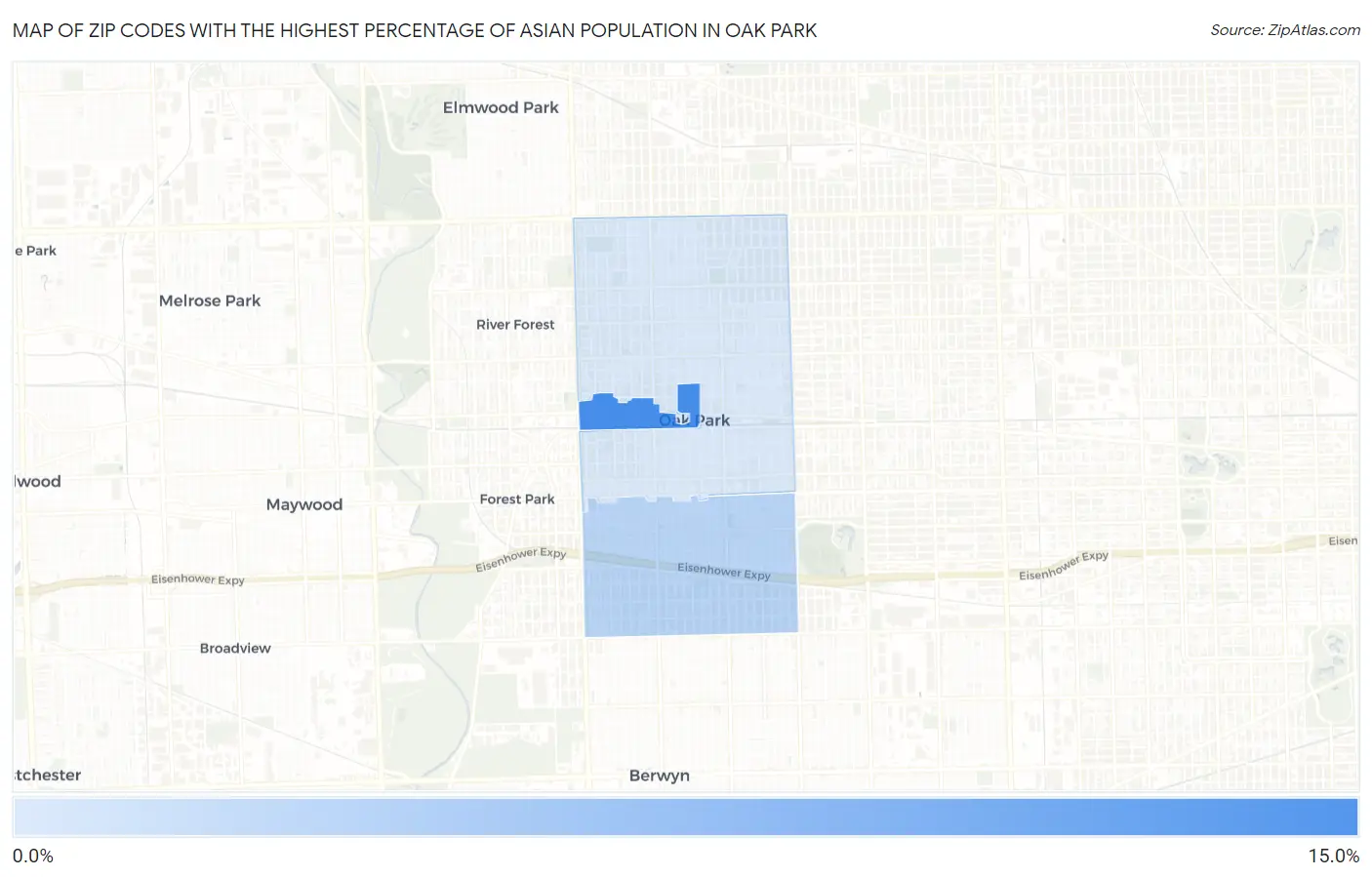 Zip Codes with the Highest Percentage of Asian Population in Oak Park Map